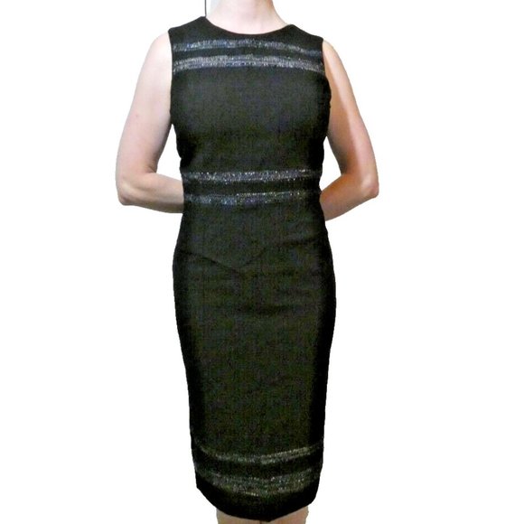 WHBM Dress size 8 Black Glitter Accent Sleeveless Shift Business Office Party - Picture 1 of 11